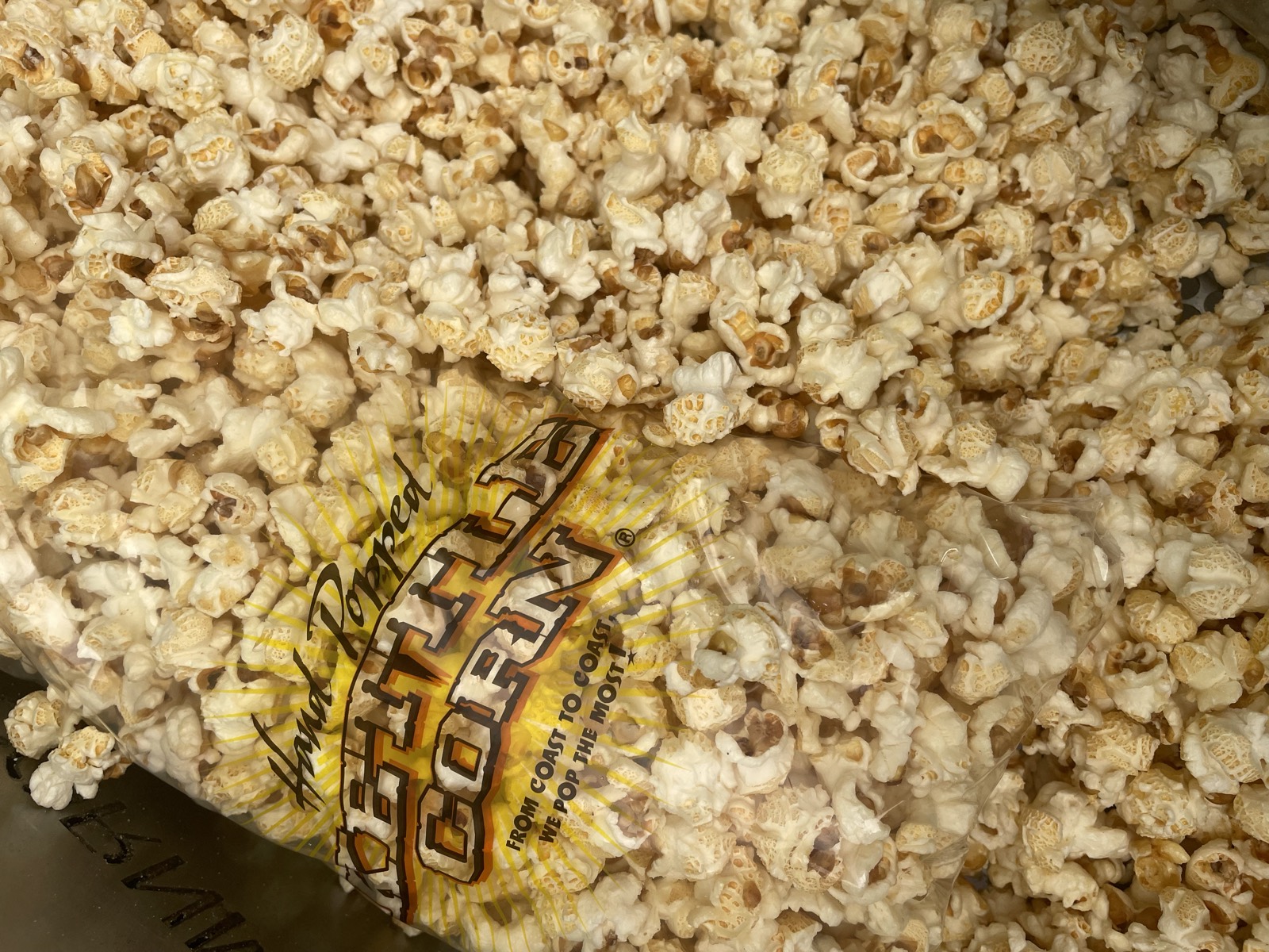Close-up of fresh-popped kettle corn